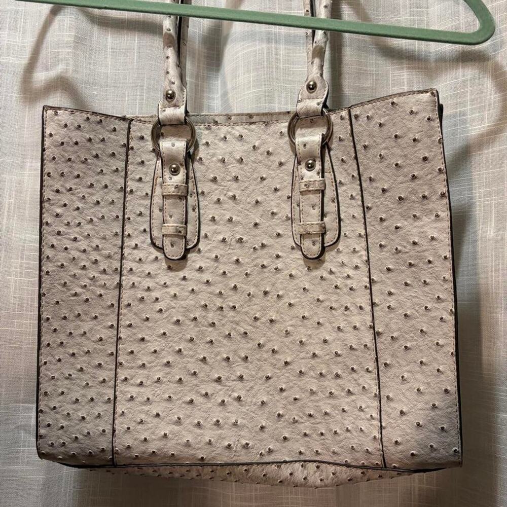 off white faux ostrich skin tote bag